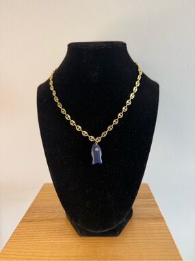 Gold Chain Necklace with Blue Pendant - Women Jewelry